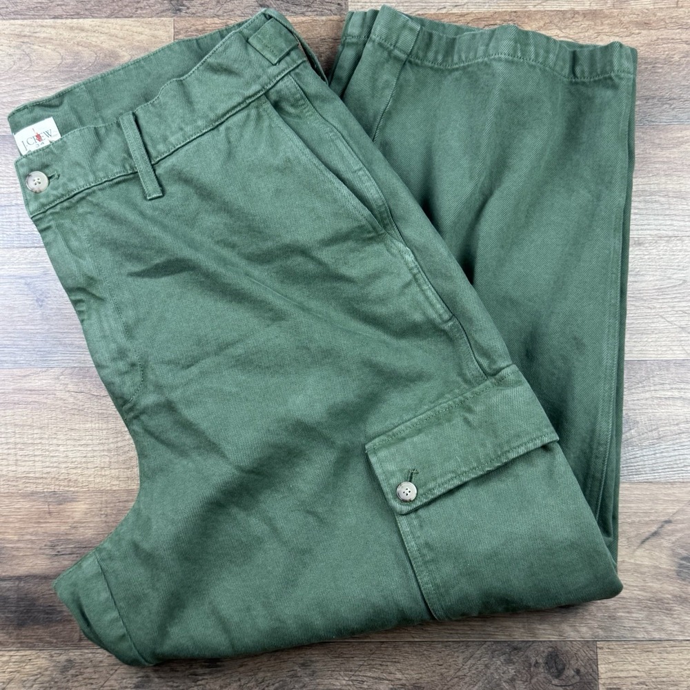 J Crew Oarsman Relaxed Cargo Pants 34x27 Olive Green Wide Heavyweight Twill
